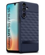 Back Cover for Samsung Galaxy M16 5G | Galaxy F16 5G with Hexa Cube Design | Ultra Slim Rubberised Case | Inner Velvet Fabric | Silicone Flexible Mobile Case | Camera Protection - Blue - Image 3