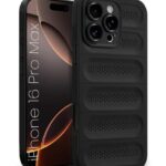 Ultimate Silicone Back Cover Case for iPhone 16 Pro Max | Heat Dissipation Thin Soft TPU | 360? Camera Protection | Breathable Cooling Holes ? Pitch Black