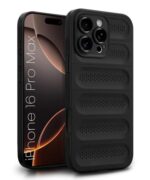 Ultimate Silicone Back Cover Case for iPhone 16 Pro Max | Heat Dissipation Thin Soft TPU | 360? Camera Protection | Breathable Cooling Holes ? Pitch Black
