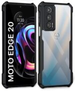 kelpuj Shock Proof Clear Protective Back Case for Motorola Moto Edge 20 - AirEDGE Technology | 360 Degree Camera Protection | Transparent Hybrid Back Case Mobile Cover - Black - Image 3