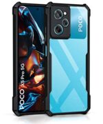 Shock Proof Clear Back Cover Case Mobile Cover for Poco X5 Pro 5G (Hard | Hybrid PC + TPU | Full Armour Device & Camera Protection | Black)