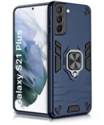 Shock Proof Back Case Mobile Cover for Samsung Galaxy S21 Plus (Armor | Hybrid PC + TPU | Full Protection with Ring Holder Kickstand | Blue)