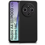 Back Cover for Redmi A4 5G | Poco C75 5G | 14C 5G | Poco M7 | Ultra Slim Soft Rubberised Case | Inner Velvet Fabric Lining | Matte Silicone Flexible Mobile Case | Camera Protection - Black