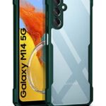 Shock Proof Clear Back Case Mobile Cover for Samsung Galaxy M14 5G (Hard | Hybrid PC + TPU | Full Armour Device & Camera Protection | Camo Green)