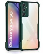 kelpuj Shock Proof Clear Protective Back Case for Samsung Galaxy A54 5G - AirEDGE Technology | 360 Degree Camera Protection | Transparent Hybrid Back Case Mobile Cover - Green