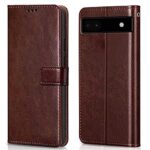 Shock Proof Flip Cover Back Case for Google Pixel 6A | Magnetic Wallet Leather Case with Stand