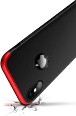Plastic 3 in 1 Double Dip Super Slim Hybrid All Angle Protection Lightweight Matte Hard Back Cover for Apple iPhone X/iPhone Xs (Black and Red), Black - Image 2