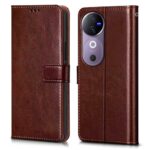 Shock Proof Flip Cover Back Case for Vivo V40 | Magnetic Wallet Leather Case with Stand