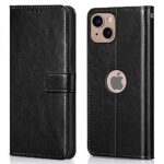 Shock Proof Flip Cover Back Case for Kelpuj Shock Proof Flip Cover Back Case Cover Compatible With Apple Iphone 13 Mini (Flexible | Leather Finish | Card Pockets Wallet & Stand | Black) | Magnetic Wallet Leather Case with Stand