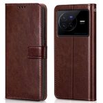 Shock Proof Flip Cover Back Case for Vivo X80 | Magnetic Wallet Leather Case with Stand