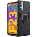 Shock Proof Back Case Mobile Cover for Samsung Galaxy F23 5G | Back Cover Case (Tough Armor | Hybrid PC + TPU | Ring Holder & in-Built Kickstand | Black)