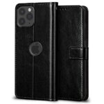 Shock Proof Flip Cover Back Case for Kelpuj Shockproof Flip Case Back Cover Compatible With Apple Iphone 11 Pro (Flexible | Leather Finish | Card Pockets Wallet & Stand | Black) | Magnetic Wallet Leather Case with Stand