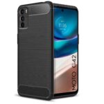 Ultra Slim Soft Rubberised Back Cover for Moto G42 5G Ultra Slim Soft Rubberised Back Cover | Shock Proof Brushed Carbon Fibre Texture Silicone Flexible Camera Protection Back Case - Black - Image 2