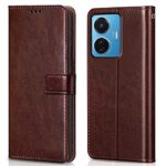 kelpuj Flip Cover for IQOO Z6 44w 4G | Vivo T1 44w 4G (Flexible | Leather Finish | Card Pockets Wallet & Stand - Chestnut Brown)