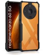 kelpuj Shock Proof Clear Protective Back Case for Realme Narzo 60 5G - AirEDGE Technology | 360 Degree Camera Protection | Transparent Hybrid Back Case Mobile Cover - Black