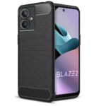 Lava Blaze 2 Slim Soft Rubberised Back Cover | Shock Proof Brushed Carbon Fibre Texture Silicone Flexible Camera Protection Back Case - Black - Image 2