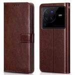 Shock Proof Flip Cover Back Case for Vivo X80 Pro | Magnetic Wallet Leather Case with Stand