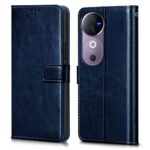 Shock Proof Flip Cover Back Case for Vivo V40 | Magnetic Wallet Leather Case with Stand