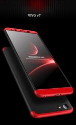 3 in 1 Double Dip Case [ Anti Slip ] Super Slim [Hard] Hybrid PC All Angle Protection Lightweight Matte Hard Back Case Cover for Vivo V7 - Black with Blue - Image 3