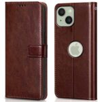 Shock Proof Flip Cover Back Case for Apple Iphone 15 | Magnetic Wallet Leather Case with Stand