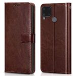 Shock Proof Flip Cover Back Case for Realme C15 | Magnetic Wallet Leather Case with Stand