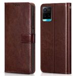 Shock Proof Flip Cover Back Case for Vivo Y21 | Magnetic Wallet Leather Case with Stand