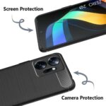Slim Soft Rubberised Back Cover Case for Infinix Zero 20 | Shock Proof Brushed Carbon Fibre Texture Silicone Flexible Camera Protection Back Case - Black - Image 5