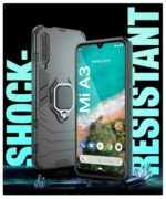 Shock Proof Back Case Mobile Cover for Xiaomi Mi A3 (Armor | Hybrid PC + TPU | Full Protection with Ring Holder Kickstand | Carbon Black) - Image 5