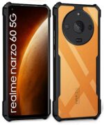 kelpuj Shock Proof Clear Protective Back Case for Realme Narzo 60 5G - AirEDGE Technology | 360 Degree Camera Protection | Transparent Hybrid Back Case Mobile Cover - Black - Image 3