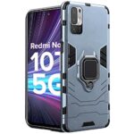 Polycarbonate Xiaomi Redmi Note 10T 5G | Poco M3 Pro 5G Tough Armor Bumper Back Case Cover | Ring Holder & Kickstand in-Built | Excellent 360 Degree Protection for Mobile (Blue)