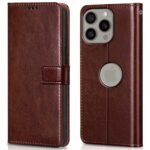 Shock Proof Flip Cover Back Case for Apple Iphone 15 Pro Max | Magnetic Wallet Leather Case with Stand