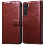 Shock Proof Flip Cover Back Case for Oppo F15 | Magnetic Wallet Leather Case with Stand