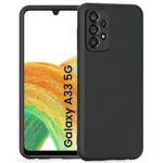 kelpuj for Samsung Galaxy A33 5G Ultra Slim Soft Rubberised Back Cover Inner Velvet Fabric Lining Matte Silicone Flexible Camera Protection Back Case - Black