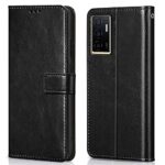 Shock Proof Flip Cover Back Case for For Vivo V23E 5G | Vivo Y75 4G Flip Cover Mobile Back Case Shock Proof Magnet Closure All Side Protection (Flexible Leather Finish Card Pockets Wallet & Stand Black) | Magnetic Wallet Leather Case with Stand