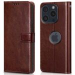 Shock Proof Flip Cover Back Case for Apple Iphone 15 Pro | Magnetic Wallet Leather Case with Stand