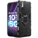 Tough Armor Back Case Mobile Cover for Redmi Note 10T 5G | Poco M3 Pro 5G (Armored | Hybrid PC & TPU | Shock Proof 360 Degree Protection with Ring Holder Kickstand | Carbon Black)