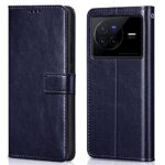 Shock Proof Flip Cover Back Case for Vivo X80 | Magnetic Wallet Leather Case with Stand