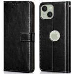 Shock Proof Flip Cover Back Case for Apple Iphone 15 | Magnetic Wallet Leather Case with Stand