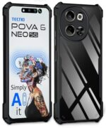TPU+PC Shock Proof Clear Protective Back Case for Tecno Pova 6 Neo 5G Airedge Technology | 360 Degree Camera Protection | Transparent Hybrid Back Case Mobile Cover Black - Image 3