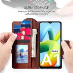 Shock Proof Flip Cover Back Case for Redmi A1 | Magnetic Wallet Leather Case with Stand - Image 7