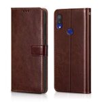 Shock Proof Flip Cover Back Case for Redmi 7 | Magnetic Wallet Leather Case with Stand