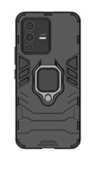 Shock Proof Back Case Mobile Cover for Vivo V23 | Back Cover Case (Tough Armor | Hybrid PC + TPU | Ring Holder & in-Built Kickstand | Black) - Image 3