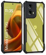 kelpuj Thermoplastic Polyurethane Shock Proof Clear Protective Back Case for Motorola Moto G85 5G-Airedge Technology|360 Degree Camera Protection|Transparent Hybrid Back Case Mobile Cover-Black - Image 4
