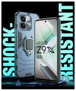 Shock Proof Back Case Mobile Cover for iQOO Z9x 5G (Tough Armor | Hybrid PC + TPU | Full Protection with Ring Holder & in-Built Kickstand | Blue) - Image 6