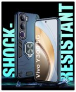Shock Proof Back Case Mobile Cover for Vivo Y300 5G | Back Cover Case (Tough Armor | Hybrid PC + TPU | Ring Holder & in-Built Kickstand | Blue) - Image 3