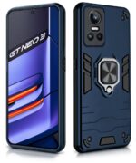 Shock Proof Back Case Mobile Cover for Realme GT Neo 3 5G | Back Cover Case (Tough Armor | Hybrid PC + TPU | Ring Holder & in-Built Kickstand | Blue) - Image 3