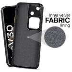 Back Cover for Vivo V30 | Ultra Slim Soft Rubberised Case | Inner Velvet Fabric Lining | Matte Silicone Flexible Mobile Case | Camera Protection - Black - Image 3