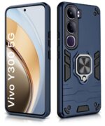 Shock Proof Back Case Mobile Cover for Vivo Y300 5G | Back Cover Case (Tough Armor | Hybrid PC + TPU | Ring Holder & in-Built Kickstand | Blue) - Image 2