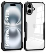 Shock Proof Clear Protective Back Case for iPhone 16 Plus - AirEDGE Technology | 360 Degree Camera Protection | Transparent Hybrid Back Case Mobile Cover - Black - Image 3