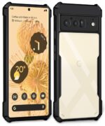 kelpuj Shock Proof Clear Protective Back Case for Google Pixel 6 Pro 5G - AirEDGE Technology | 360 Degree Camera Protection | Transparent Hybrid Back Case Mobile Cover - Black - Image 2